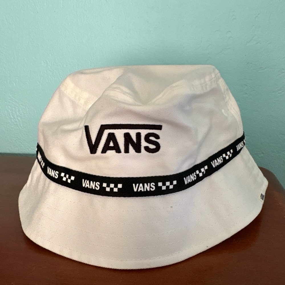 Vans Cream Bucket Hat with Black Logo Tape